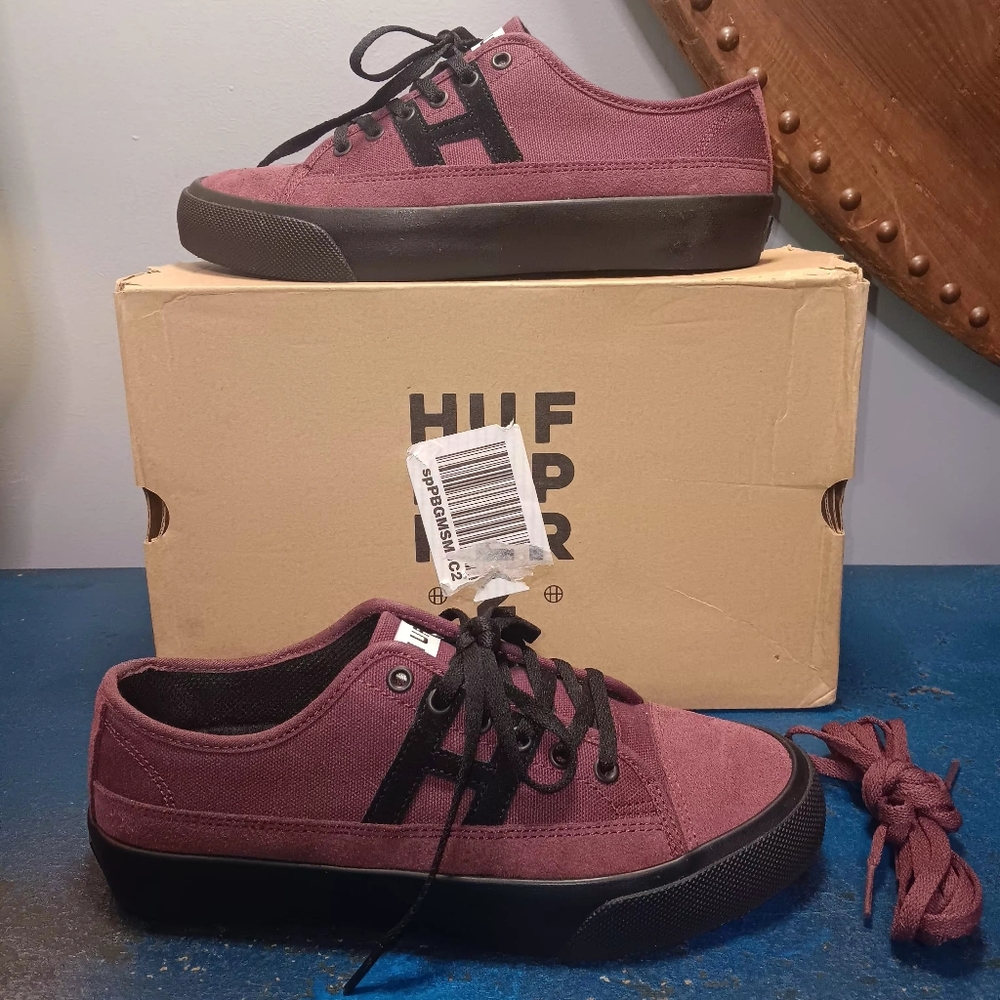 HUF Burgundy Canvas & Suede Sneakers